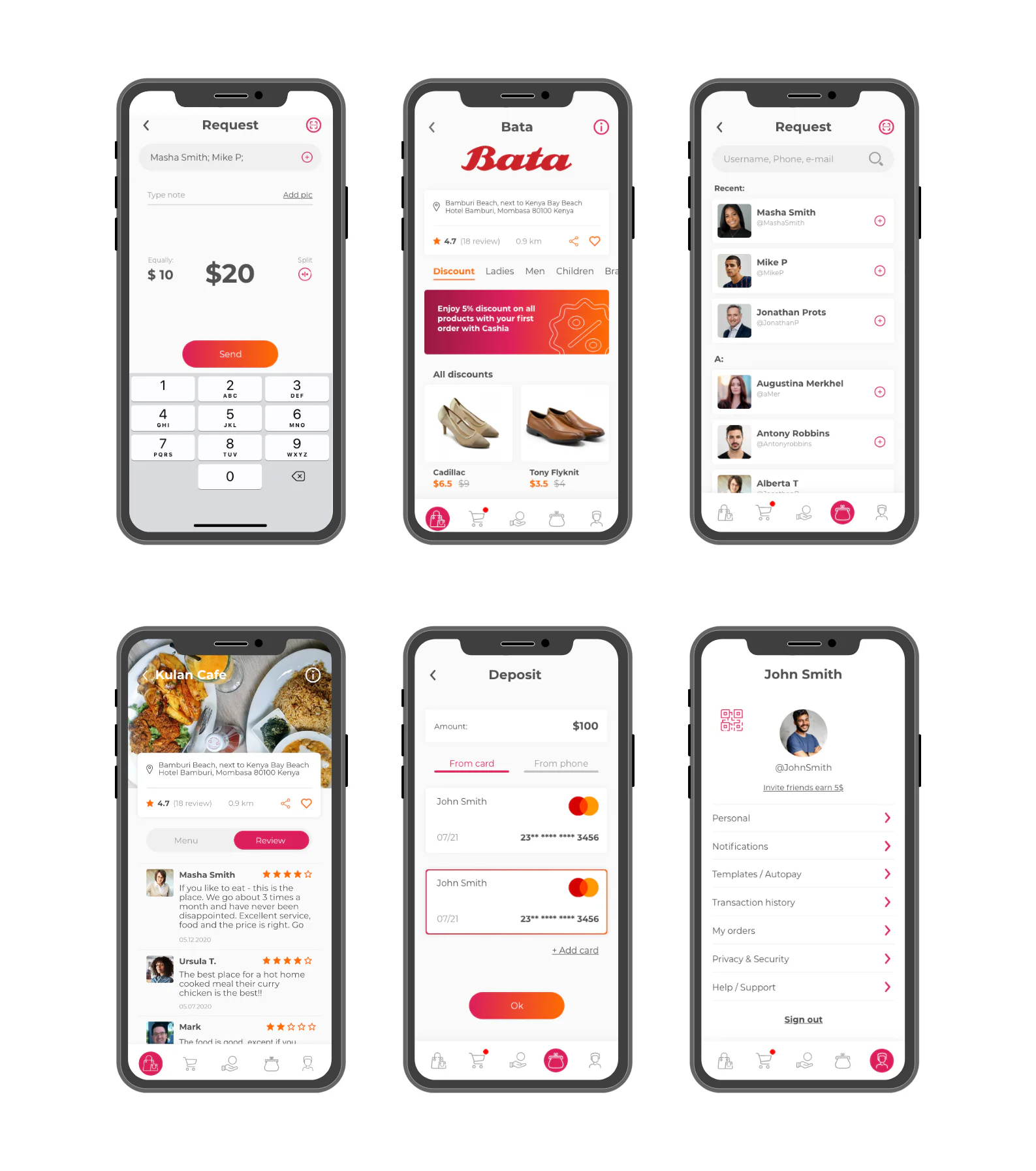 Cashia neobank app screens across phone mockups